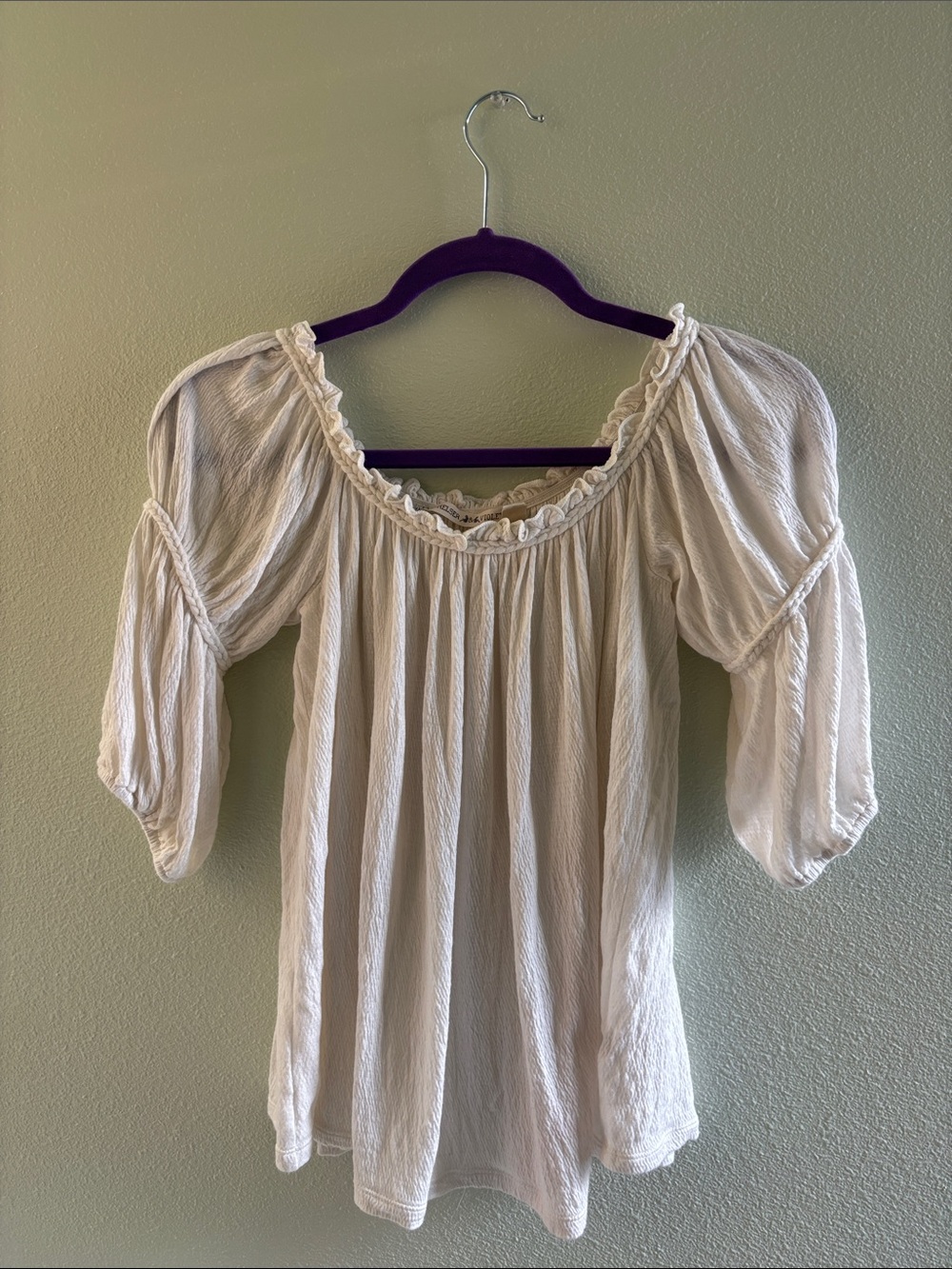 Chelsea & Violet Cream Peasant Ruffle Scoop Neck Tunic